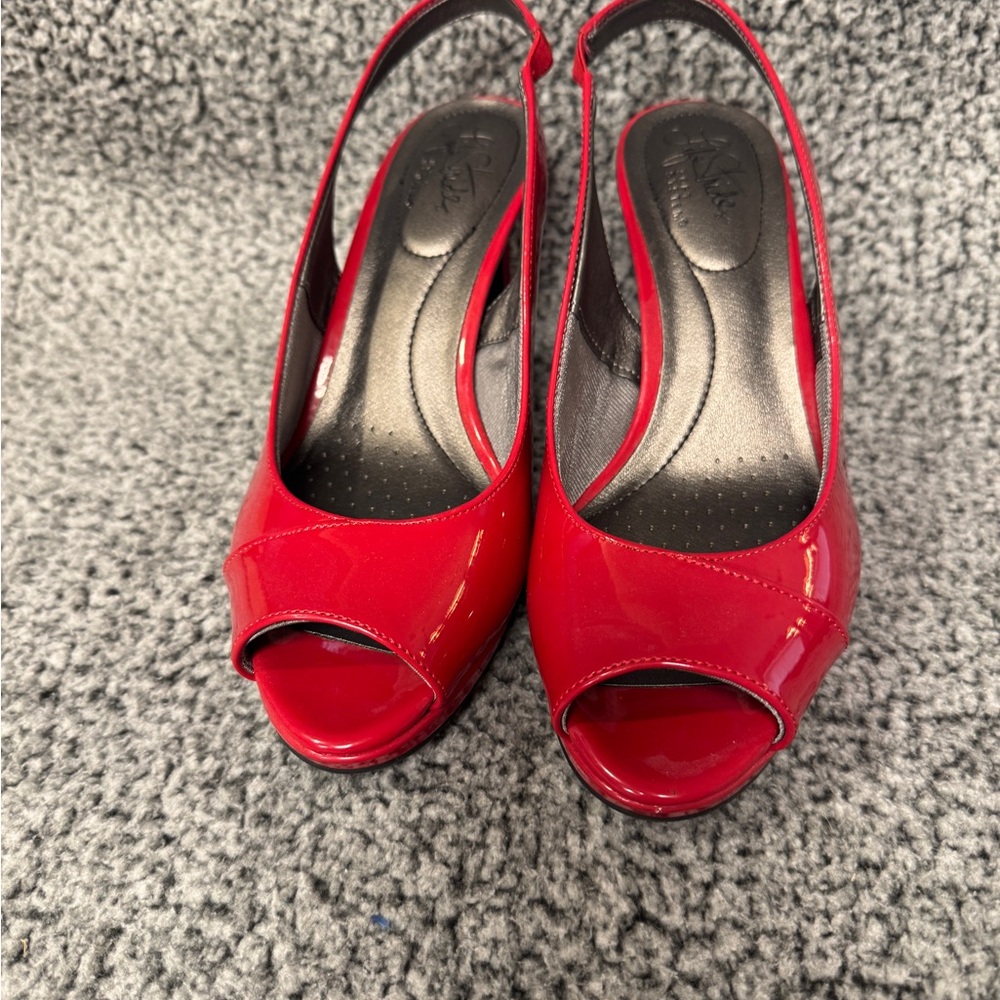 Red Peep Toe Slingback Heels
